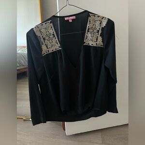 Black v-neck embroidered blouse